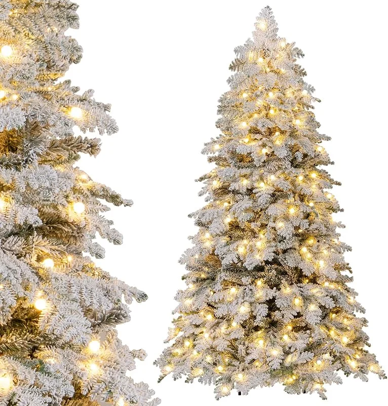 Visita la tienda de COSTWAY COSTWAY Árbol de Navidad Nevado 180cm, Arbol de Navidad con Luces Incorporadas, 130 Bolitas Destellantes, 260 Luces LED, Blanco Cálido, 8 Modos, 616 Puntas de PVC y PE, Arvore de Natal W, Light (180cm) — Decoracion Navidad