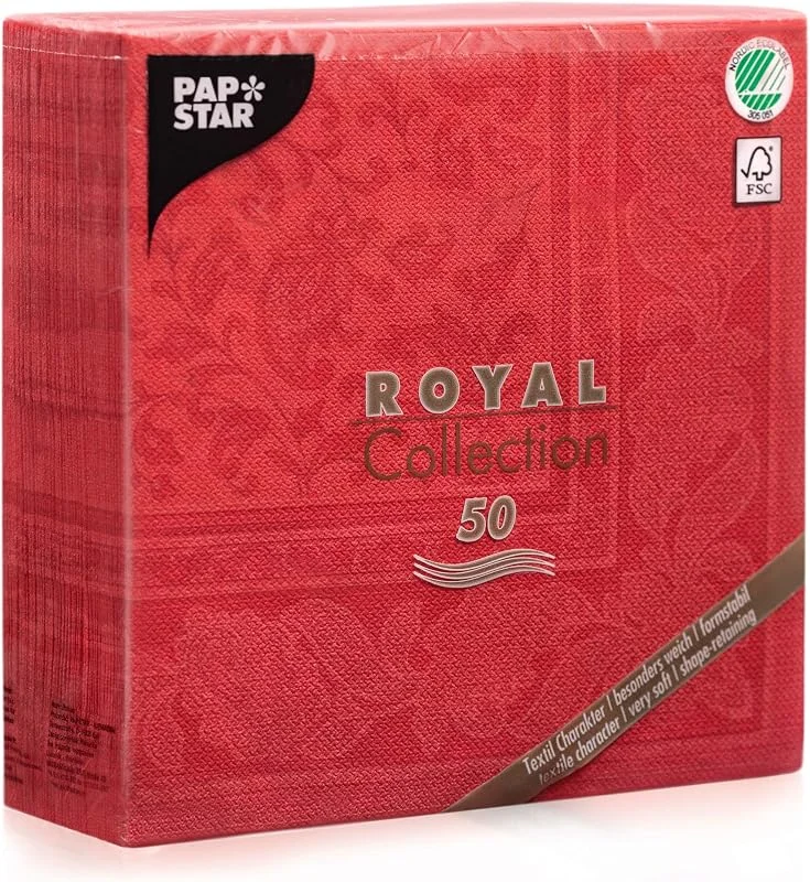 Papstar 11667 Ornaments Royal Collection - Juego de 50 servilletas (pliegue 1, 4, 40 x 40 cm), diseño con adornos, color rojo — Hogar y cocina