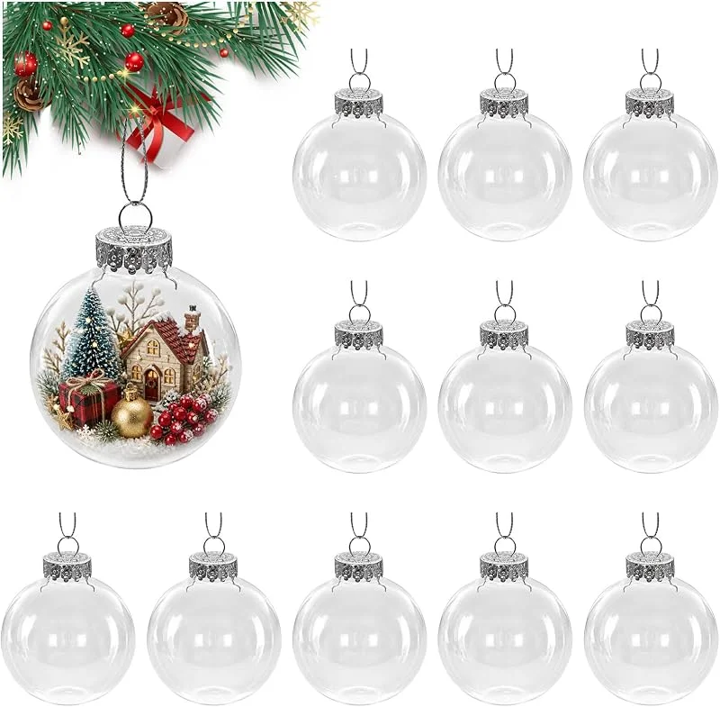 Smiluna 12 Bolas Transparentes Rellenables, Bolas de Navidad Transparentes 8cm — Decoracion Navidad