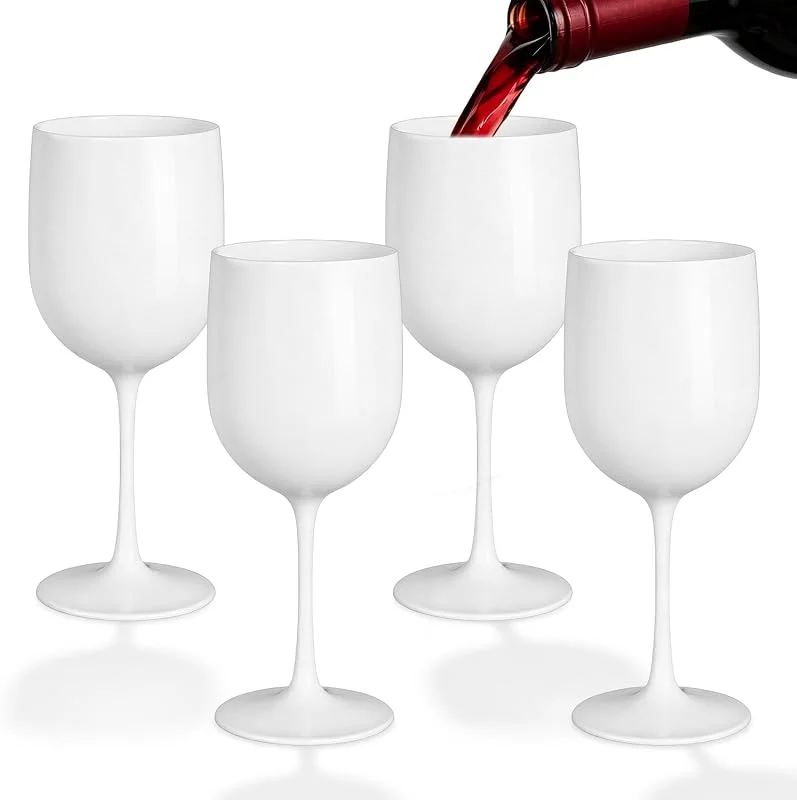 Mestive 4 copas de vino de plástico: 480 ml, reutilizables, de polipropileno, irrompibles, para bodas, cumpleaños, fiestas, Navidad (blanco) — Vino y mesa festiva