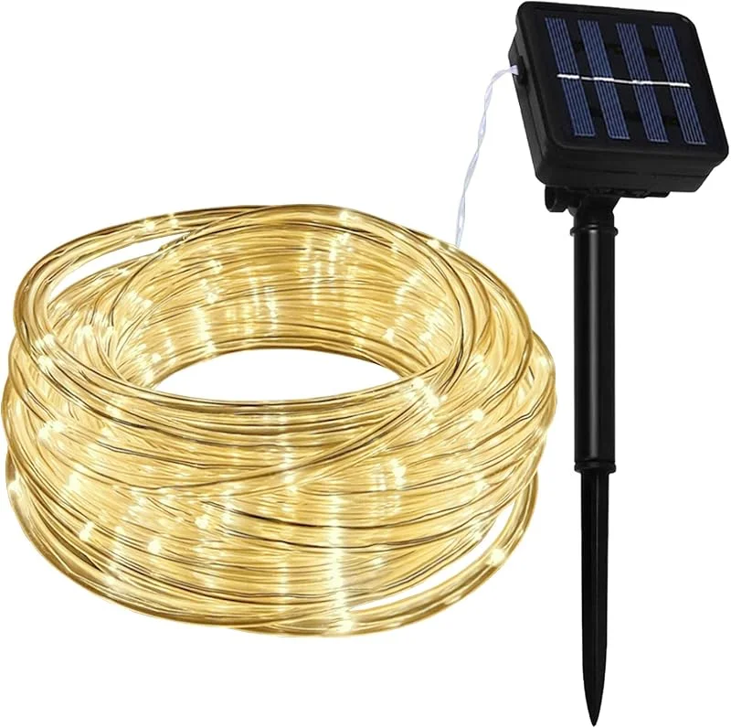 Lamker Manguera Guirnaldas Luces Exterior Solar 10M 100 LED Blanco Cálido Cadena de Luz 8 Modos IP65 Impermeable Tubo Iluminación Decor para Jardín Balcón Terraza Navidad Fiestas Luces de Hadas — Luces Navidad
