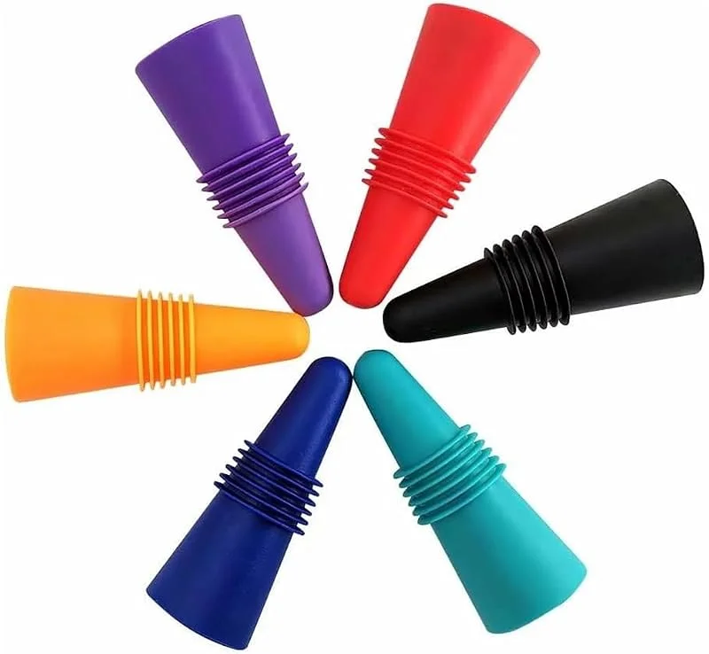 RDNKVB 6pcs Tapon Vino Tapones para Botellas Compuestos de Silicona Alimentaria de Máxima Calidad Fáciles Cómodos y Seguros para Guardar en tu Nevera o Vinoteca — Vino y mesa festiva