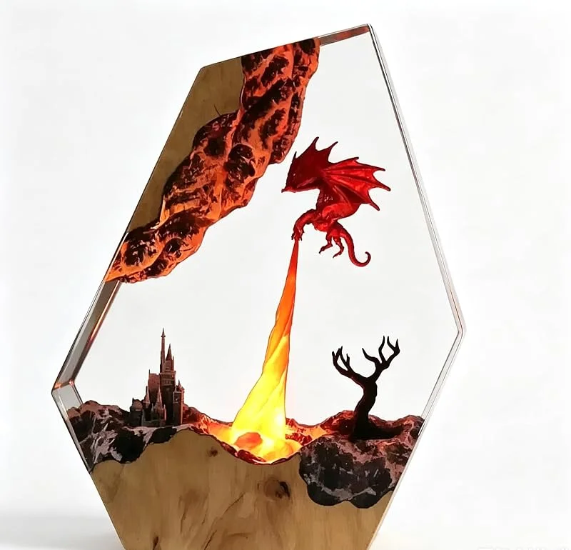 Visita la tienda de ROXIIFEE Lámpara de noche resina dragón volcán, adorno artesanía madera regalo decoración hogar — Cena a la luz de velas