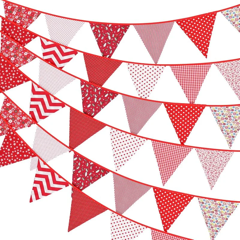 Visita la tienda de G2PLUS G2PLUS 10m Guirnalda Banderas Rojo, Banderines Tela de Algodón — Decoracion Navidad