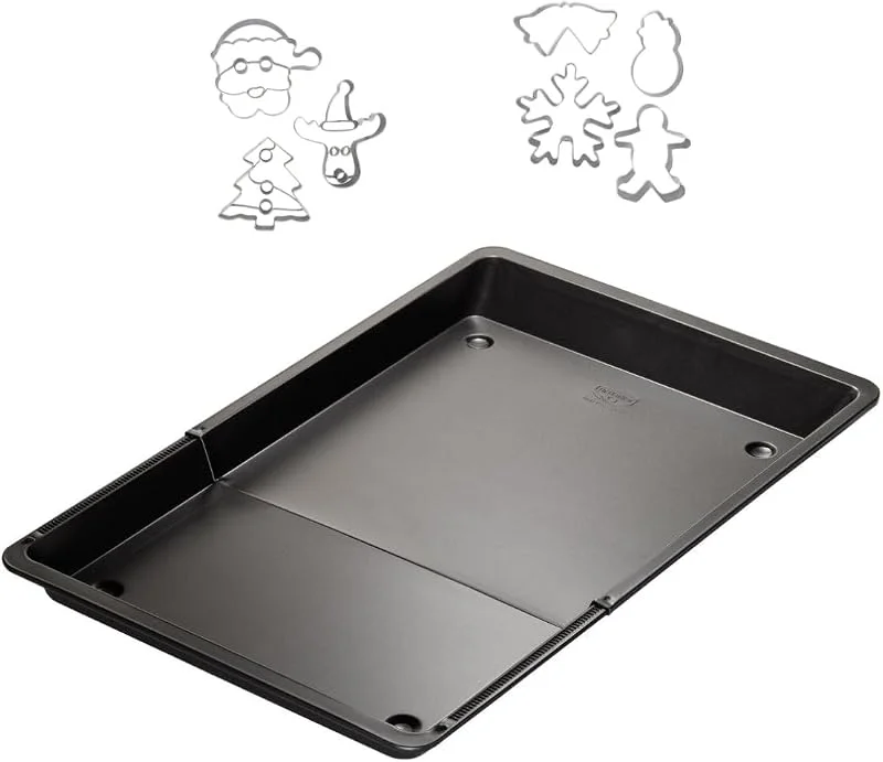 Visita la tienda de Zenker Zenker 9931450 - Bandeja para hornear extensible y 7 cortadores de galletas navideñas, bandeja para hornear ajustable y cortador de galletas de acero inoxidable (36, 5 a 52 x 33 x 3 cm) — Hogar y cocina