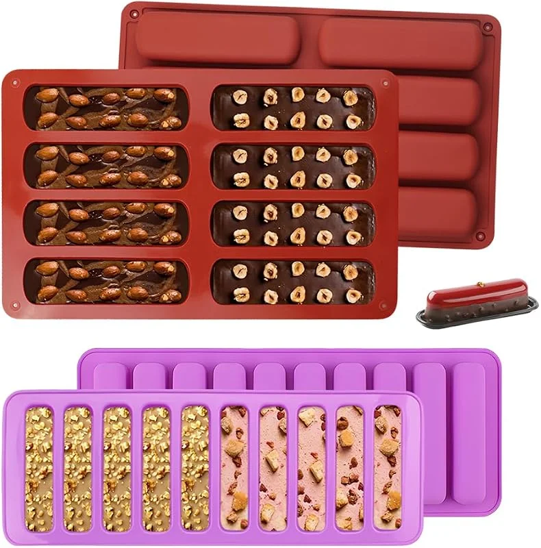 HMCEY 4 Piezas Molde para Barritas Energeticas, Molde Silicona Rectangular con 8 Cavidades, Tarta Mousse Moldes de Chocolate Antiadherente, Reposteria Moldes de Silicona para Postres para Pan Muffin — Hogar y cocina