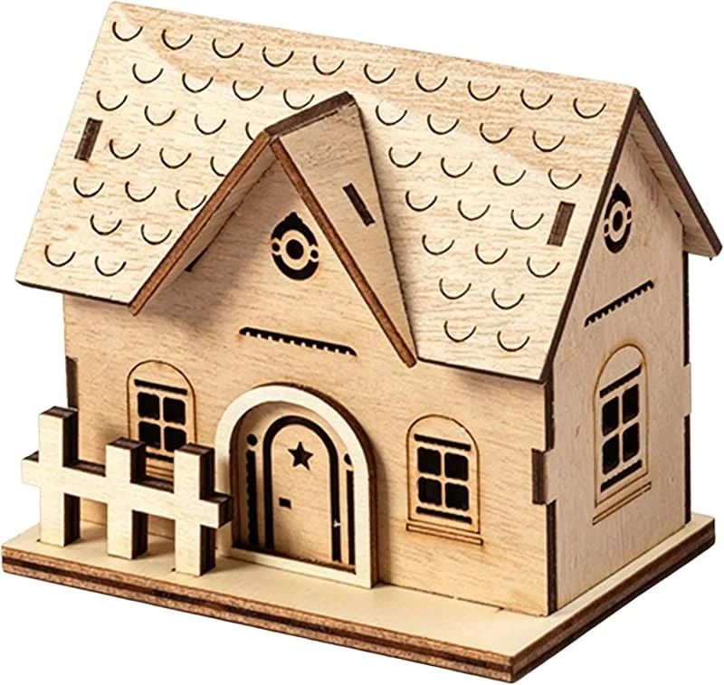 BeVistoso Casas De Madera para Manualidades, Casas De Pueblo Navideñas Iluminadas con Recorte Hueco, Pequeña Luz Nocturna Ambiental para Decoración Navideña En El Hogar, Estilo 1 — Decoracion Navidad