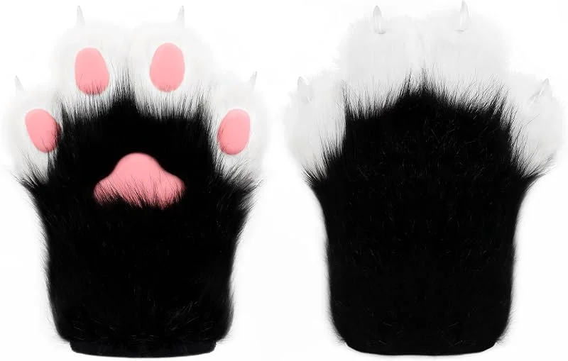 hbbhml Guantes de piel sintética de felpa con forma de garra de gato, accesorios para Halloween y cosplay para adultos — Ropa Navidad
