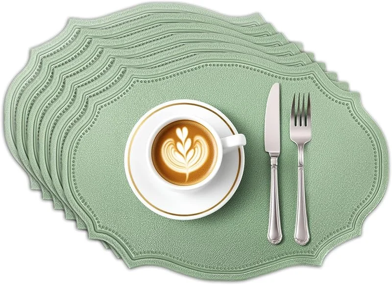 Privalace Doble Cara Manteles Individuales Lavables, Juego de 6 PVC Verde Salvamanteles Individuales, Resistentes al Calor para Cocina Comedor 43x29.5cm — Hogar y cocina