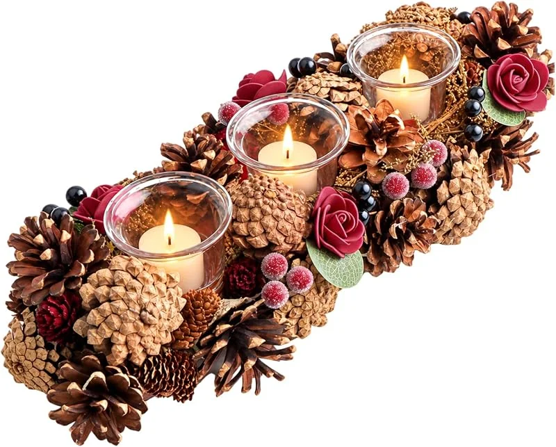 ComPDCVD candelabro de Navidad para 3 Velas, Corona de Adviento Alargada — Adviento y mesa
