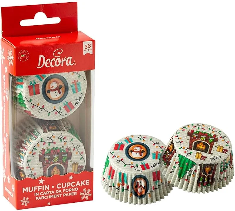 Decora, 0339904, Paquete de 36 moldes temáticos, regalos de Navidad, cómodos moldes para hornear, presentar y regalar magdalenas, resistentes hasta 220°, en cómodo blíster, diámetro 50 x 32 cm — Hogar y cocina