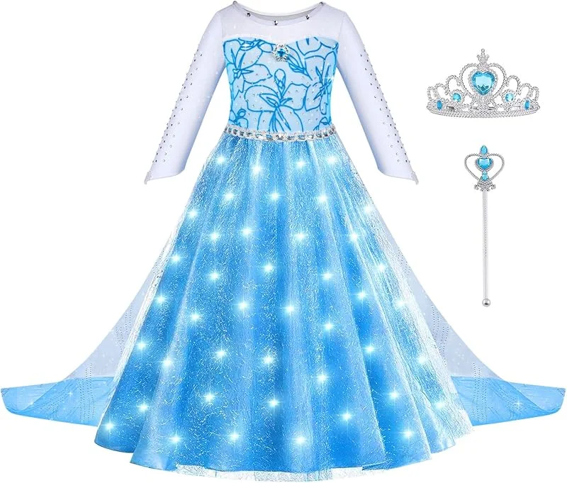 ACWOO Led Disfraz Princesa, Disfraz Princesa, Vestido con Accesorios de Corona, Varita y Broche, Vestido Luminoso Adecuado para Halloween, Navidad, Cosplay, Fiesta — Ropa Navidad