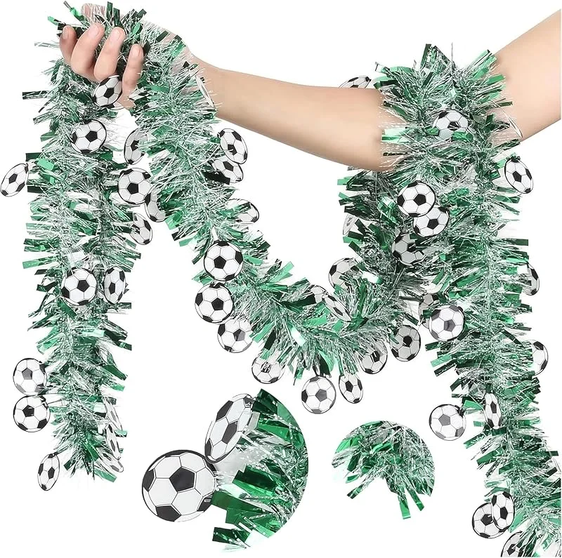 Dermalyx Grün Silber 8 × 2m Guirnalda De Lentejuelas, Sin Pelusas, Reutilizable, Decoración con Motivos De Fútbol 3D, Fiesta De Partido, Estadio, Mundial 2026, Adornos Pa — Decoracion Navidad