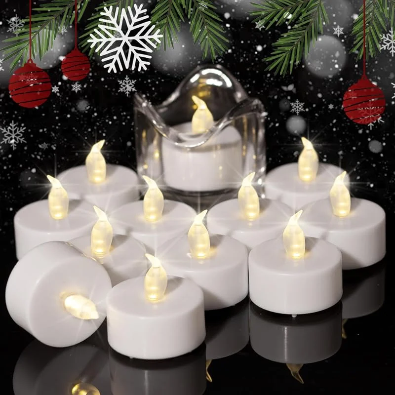 Auralome Velas de Té LED - Vela Efecto Llama 12 Piezas Eléctricas Pilas Pequeñas Falsas Artificiales Parpadeante Luz Blanca Decoración para Bodas Fiestas Navidad Pascua Hogar — Luces Navidad