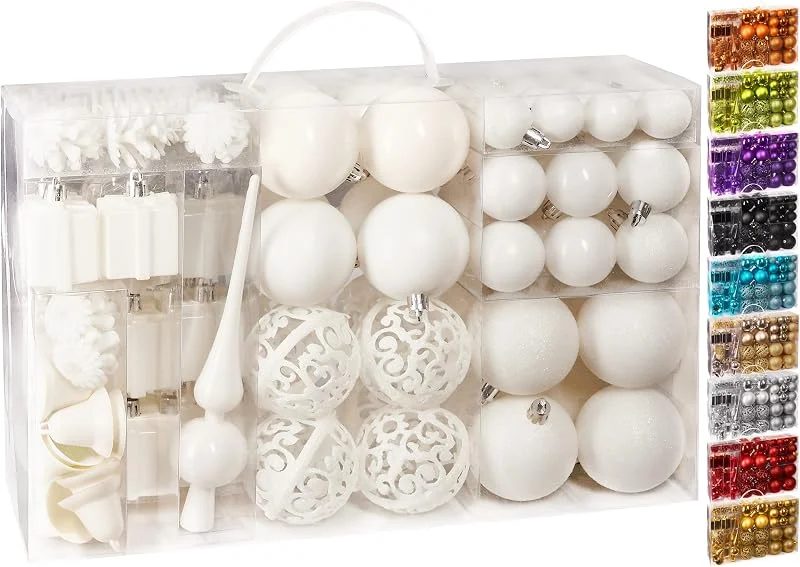 Visita la tienda de BRUBAKER BRUBAKER 101-piezas de Bolas de Navidad con Copas de Árboles - Blanco Crema — Decoracion Navidad