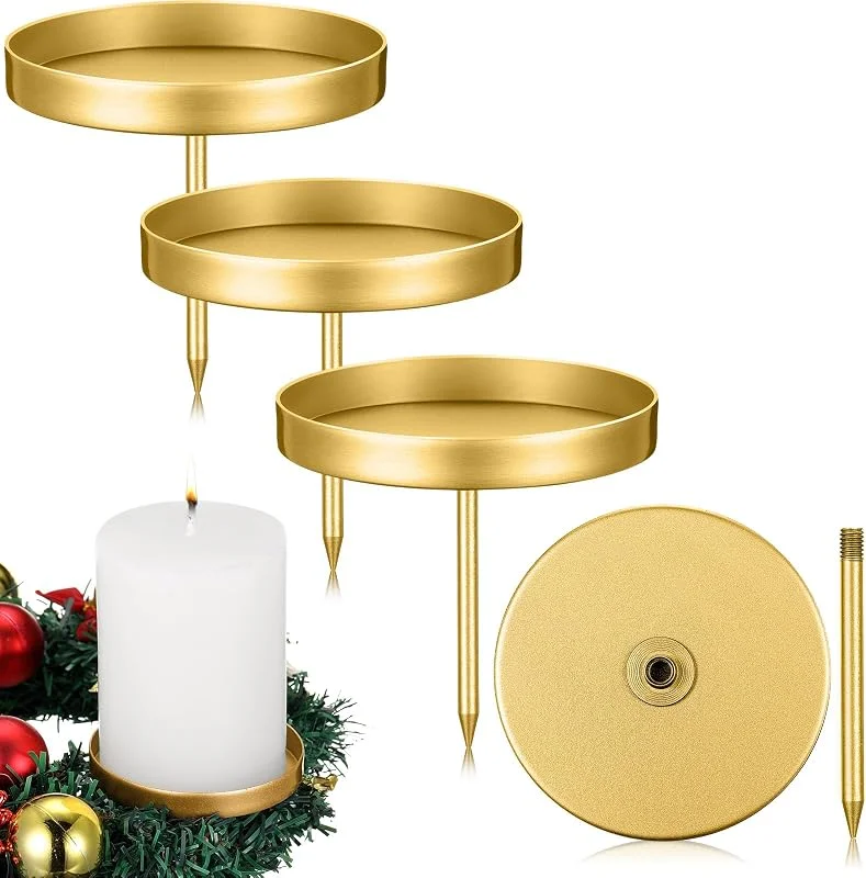 Nuenen 4 Portavelas de Adviento Portavelas con Pincho Extraíble Portacandelitas para Corona de Adviento Plato para Velas de 8, 5 cm Candelabro Bandeja Decorativa Redonda Retro(Oro) — Adviento y mesa