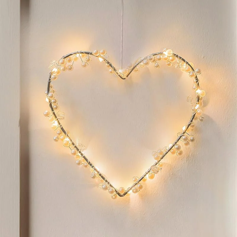 Cobus CozyHome Guirnalda luces interior Corazón - 20 LED blancos cálidos para decoración de ventanas I Con enchufe I Luces decorativas habitacion Fairy lights decoracion Luz led hadas Luzes navidad interior — Luces Navidad