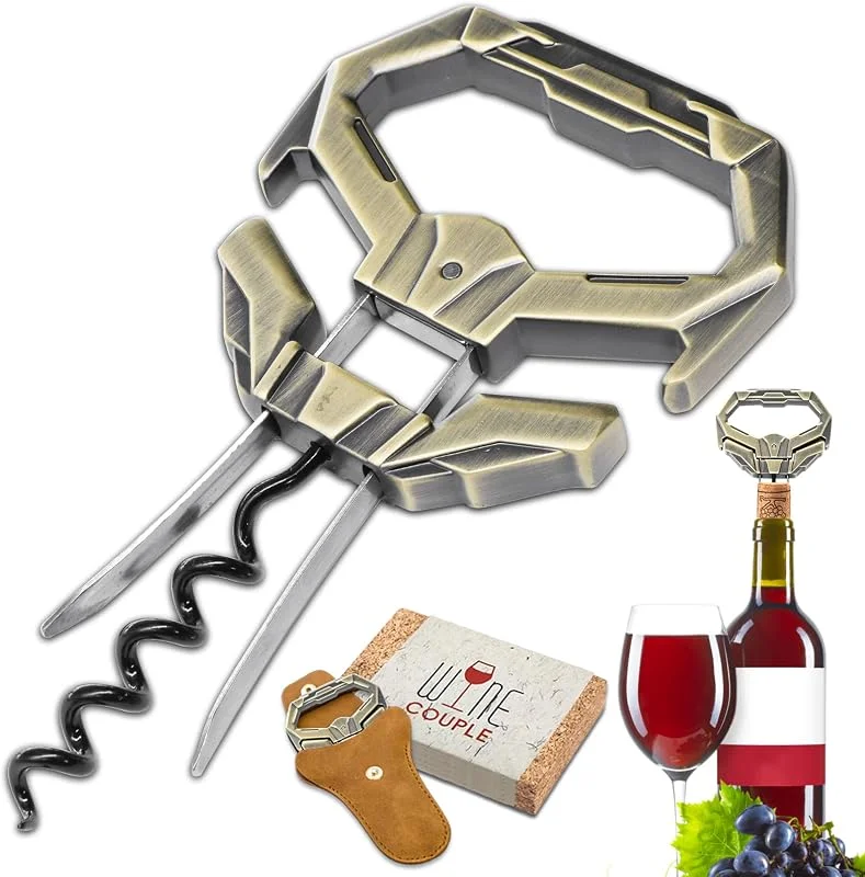 LUCYLANKER Ah So Abridor de Botellas de Vino, Sacacorchos para Vinos Antiguos con Funda de Piel Portátil, Extractor de Corcho de Dos Puntas, Regalo Ideal para Amantes & Conocedores de Vinos (Bronce3) — Vino y mesa festiva