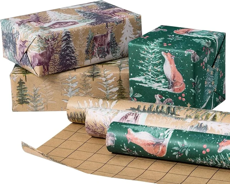 Visita la tienda de RUSPEPA RUSPEPA Papel De Regalo Navideño Con Lazo - Mini Rollo - 43, 2 Cm X 5 M - Papel De Regalo Con Copos De Nieve Dorados Y Lazo A Cuadros Para Niñas Y Niños, Y Fiestas — Envoltorio regalo