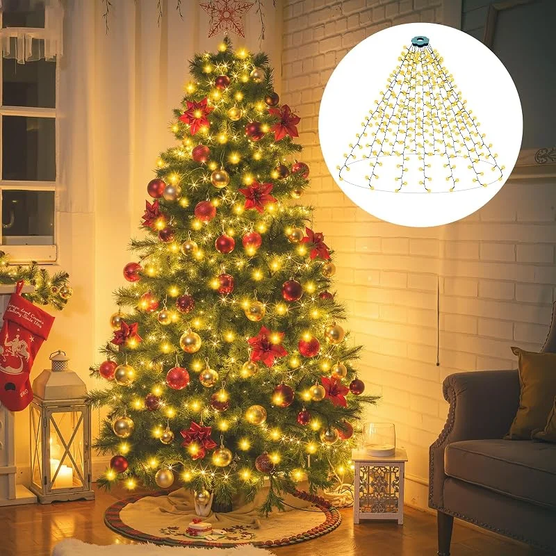 Visita la tienda de Rintea Rintea Luces Árbol Navidad Interior, 400 LEDs 2M x 16 Líneas, Blanco Cálido Luces Navidad Árbol Impermeable, 8 Modos, para Interior y Exterior