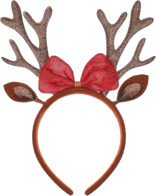 Grevosea Diadema de Navidad, color marrón, cuernos de Navidad, diadema con orejas de reno para mujer, accesorios para el cabello de vacaciones, accesorio de disfraz de cosplay, suministros de fiesta de — Ropa Navidad