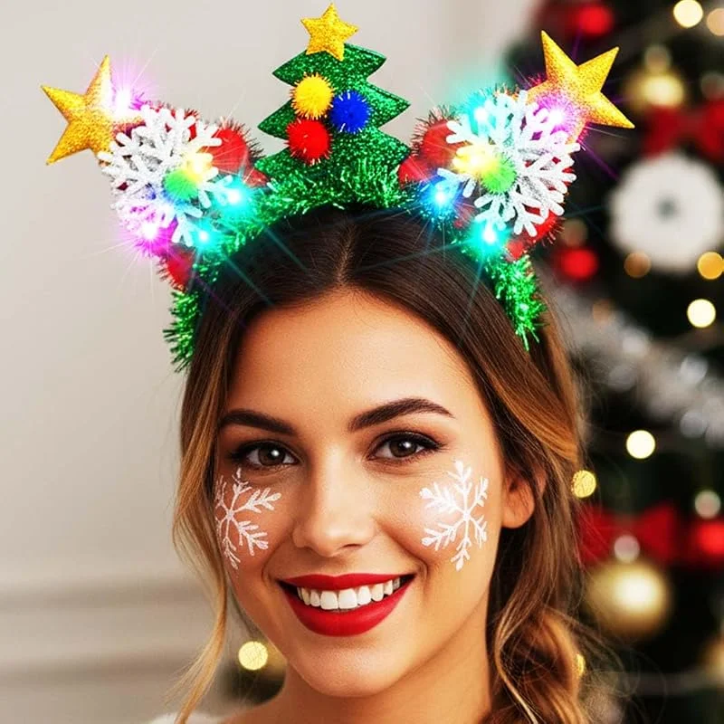 Reaky Diadema con luces de Navidad intermitentes para el pelo, diseño de árboles de Navidad, diadema de estrella LED, accesorios para el cabello para mujer — Ropa Navidad