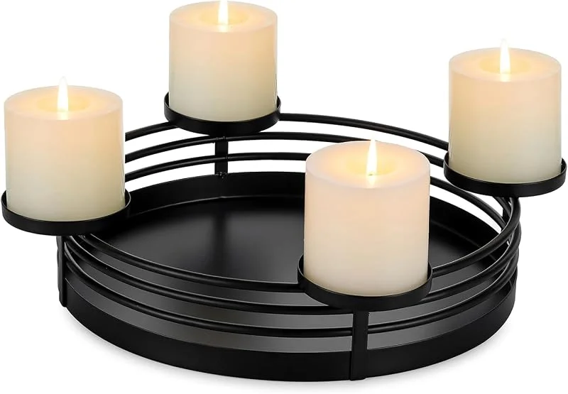 Romadedi Corona de Adviento moderna de metal, Candelabro Adviento: cuenco de Adviento, estructura redonda mate, 30 cm de diámetro, para 4 velas de 8 cm de diámetro, con bandeja para mesa — Adviento y mesa