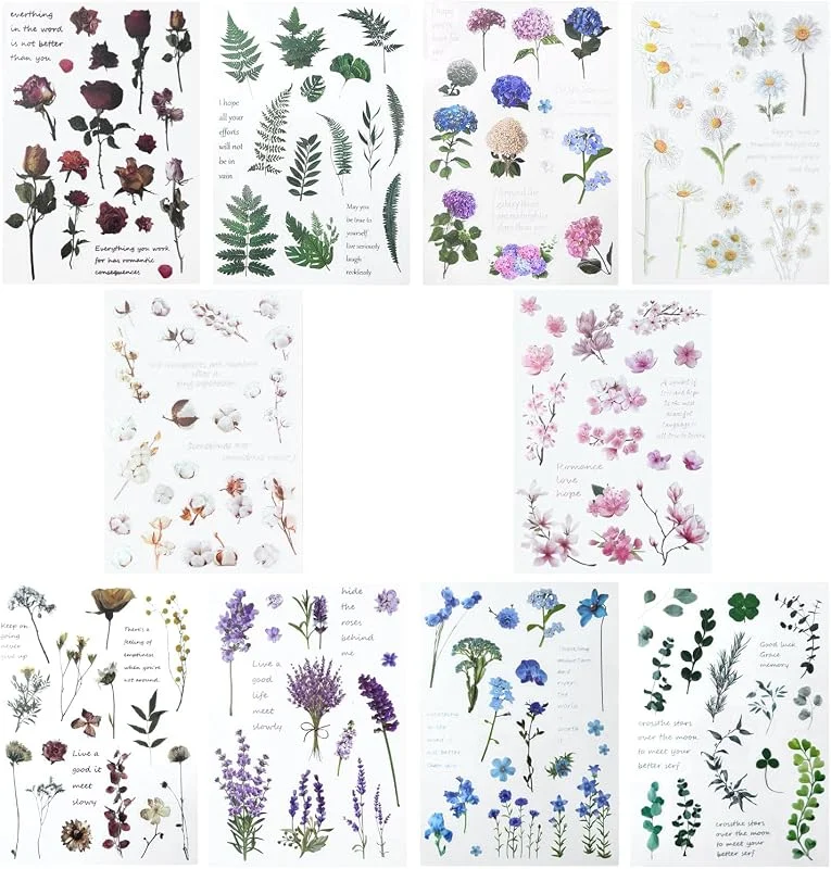 REEKNOKOL 160 pegatinas de flores, pegatinas naturales para scrapbooking, autoadhesivas, transparentes, para scrapbooking, tarjetas, laptop, manualidades y botellas. — Envoltorio regalo