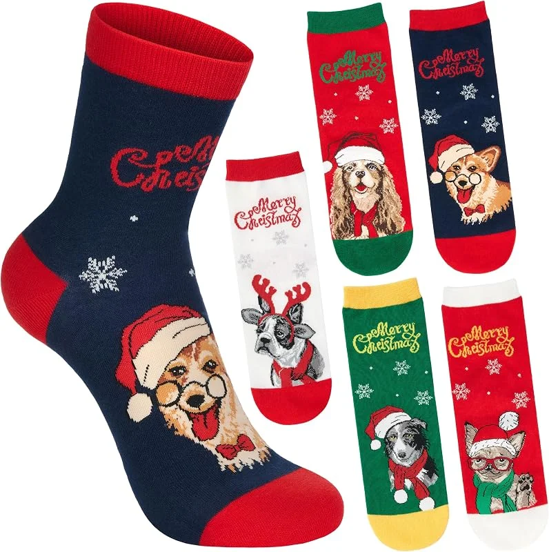 Visita la tienda de BRUBAKER BRUBAKER 5 Pares Calcetines Navideños Colección Invierno - Perros y Gatos - Algodón Premium Ultrasuave - Coloridos Brillantes e Irresistibles - Obsequio Encantador Perfecto para Mujeres y Hombres — Decoracion Navidad