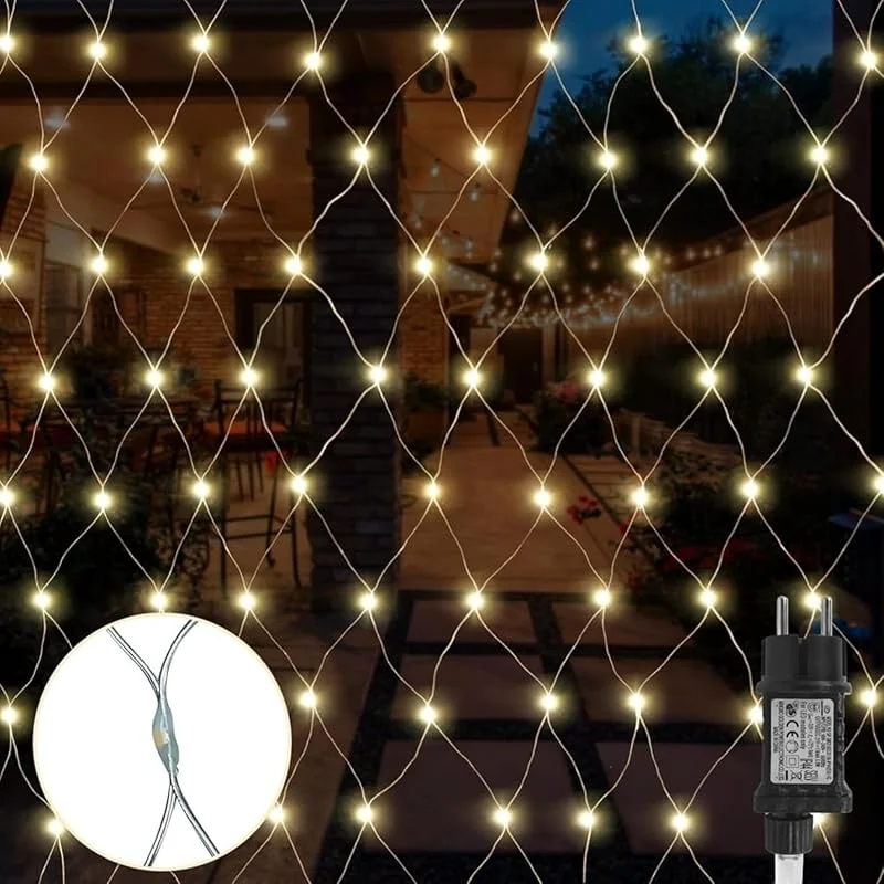 Visita la tienda de HoldOneLight HoldOneLight Cortina de luces de red LED 1, 5 x 1, 5 m, 96 LEDs, luz blanca cálida, decoración luminosa para interior y exterior, Navidad y bodas — Luces Navidad