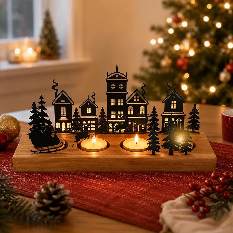JOLANG Portavelas Navidad, Portavelas de Adviento de Madera — Decoracion Navidad