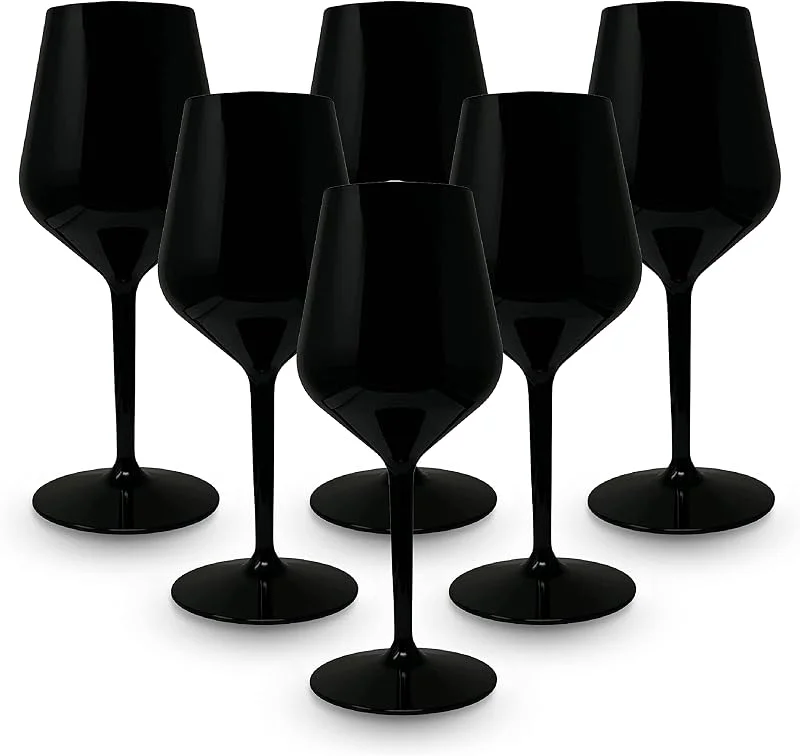 Visita la tienda de BRYNA BY AMZ BETTER BRYNA - Set 6 Piezas Vasos Copa Vino 33 Cl en Policarbonato (Plástico Rígido), 100% Diseño Italiano, Vasos Irrompibles, Copas Vino Reutilizables y Lavables en Lavavajillas, Negro — Vino y mesa festiva