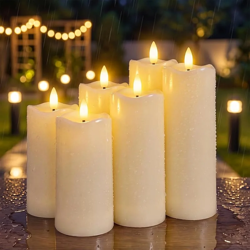 Visita la tienda de Kimjo Kimjo Velas LED Sin Llama para Exteriores, Onda, 6 Piezas — Cena a la luz de velas