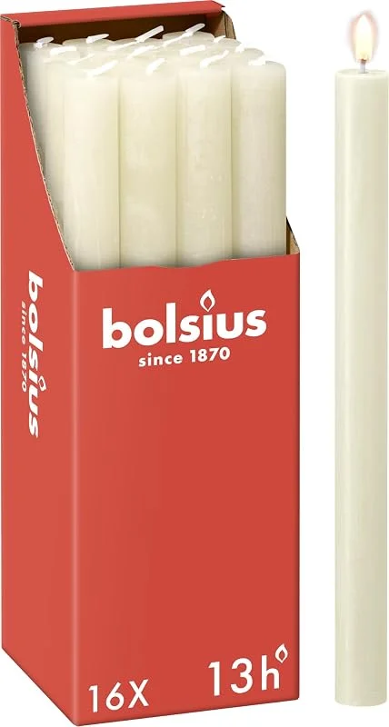 Visita la tienda de Bolsius BOLSIUS - Casa rústica - Cónico - Velas de cena - Perla suave-27 cm - Caja 16 - Antigoteo - Velas sin aroma — Cena a la luz de velas