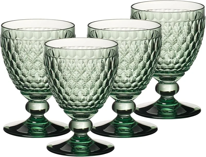 Visita la tienda de Villeroy & Boch Villeroy & Boch Copas de vino tinto de color verde de Boston, juego de 4 unidades, 310 ml, con patrón facetado, cristal para vino tinto, apto para lavavajillas, color verde — Vino y mesa festiva