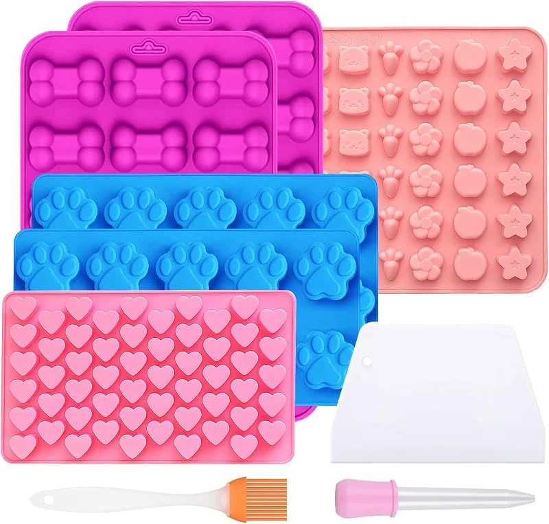 TOPBELIEF 6 Piezas Molde de Silicona Para Caramelos, Moldes de Silicona Reutilizables para Dulces, Bandeja de Cubitos de hielo con Forma de pata de Gato, Corazón y Hueso — Hogar y cocina