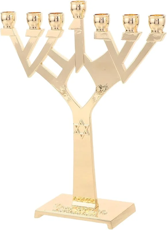 PRETYZOOM Candelabro Ceremonial Judío de 7 Brazos Dorado y Oración Familiar — Cena a la luz de velas