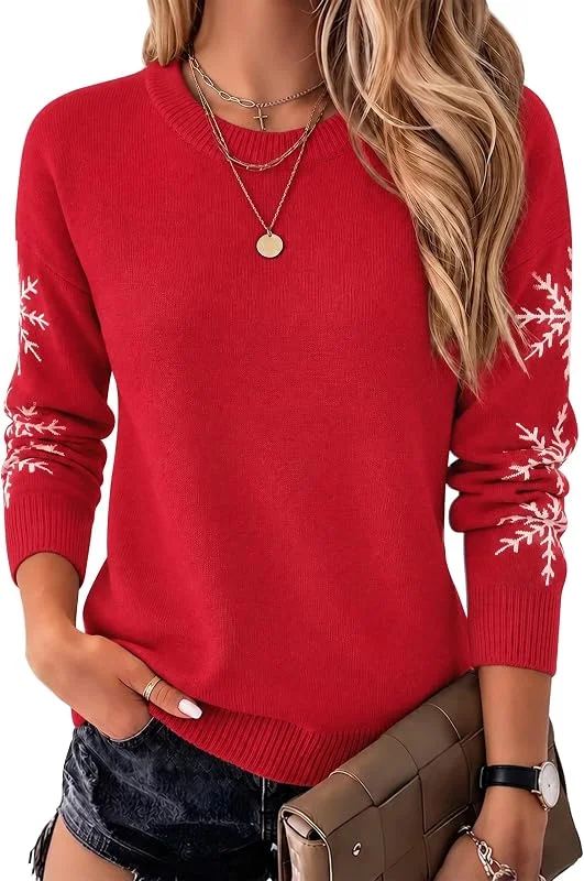 Visita la tienda de Leversic Jersey Mujer Cuello Redondo Copos de Nieve Jersey Punto Navidad — Ropa Navidad