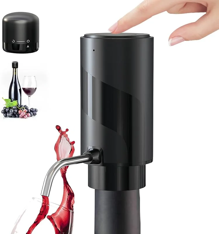 WIYETY Decantador de vino eléctrico: dispensador eléctrico de vino, acero inoxidable, dispensador de vino recargable, con cable USB y tapón de vino con cerradura, accesorios para vino tinto, para los — Vino y mesa festiva