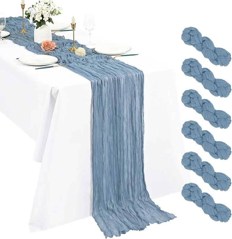 Visita la tienda de Pesonlook Pesonlook 6 caminos de mesa de gasa boho de 3 m, color azul polvo, 55 x 300 cm, rústico, romántico, para bodas, fiestas, despedidas de soltera, Acción de Gracias, decoración de Navidad — Hogar y cocina