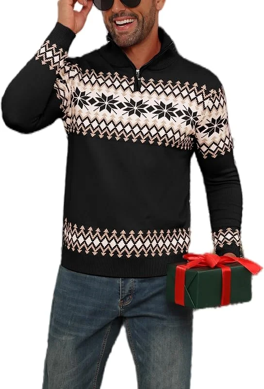 Visita la tienda de Yukiuiny Suéter Navidad Hombre Cuello Alto Cremallera Navideño Prendas de Punto Adherente Tops Manga Larga Jersey Calcetín Básico Invierno Jerséis Comfort — Ropa Navidad