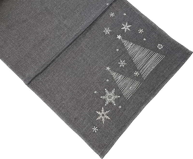 khevga Camino de mesa Navidad moderno en gris con bordado dorado plateado (gris_St_árbol) — Hogar y cocina