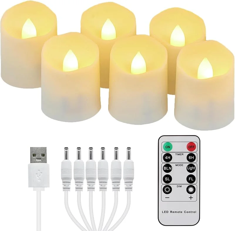 Visita la tienda de FREEPOWER FREEPOWER 6 Velas de Té LED Recargables con Mando a Distancia, Temporizador, Parpadeante, Luz Blanca Cálida, Regulables, con Cable USB, Decoración para Navidad Halloween Familiar, 4 x 4.5cm — Luces Navidad