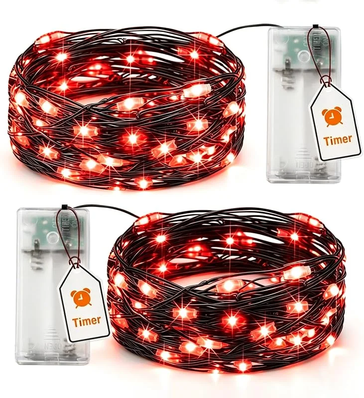 Beafaeur 2 Paquete Guirnalda Luces Pilas Adornos Interior, 3M 30 LED Rojo Halloween — Luces Navidad