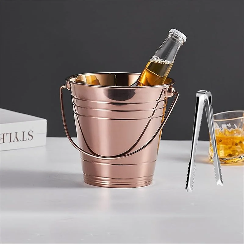 HLZLPYFC Cubiteras para Champagne, Cubeta para Hielo De Acero Inoxidable con Asas, Cubeta para Vino para Fiestas, para Bares, Fiestas, Barbacoas En El Patio Trasero, Picnics Y Acampa, Rose Gold, 2L — Vino y mesa festiva