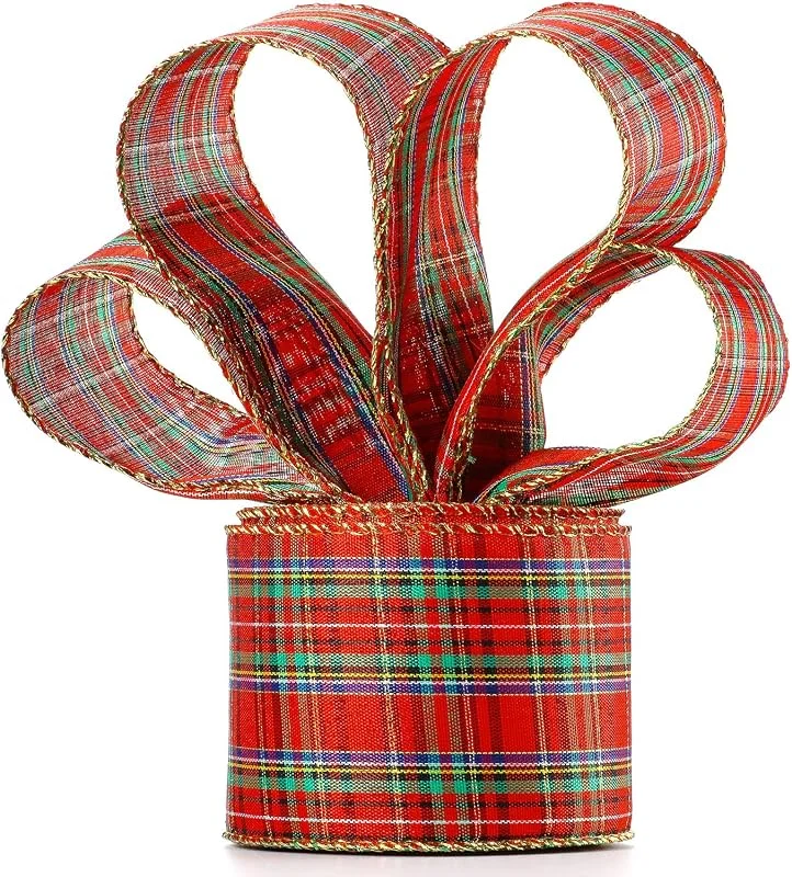 Boao Ancho Cinta de Arpillera a Cuadros Navideños Rojos y Verdes, Cinta de Guinga con Carrete, para Envoltura de Regalo y Decoración de Fiesta (10 Metros de Largo — Envoltorio regalo