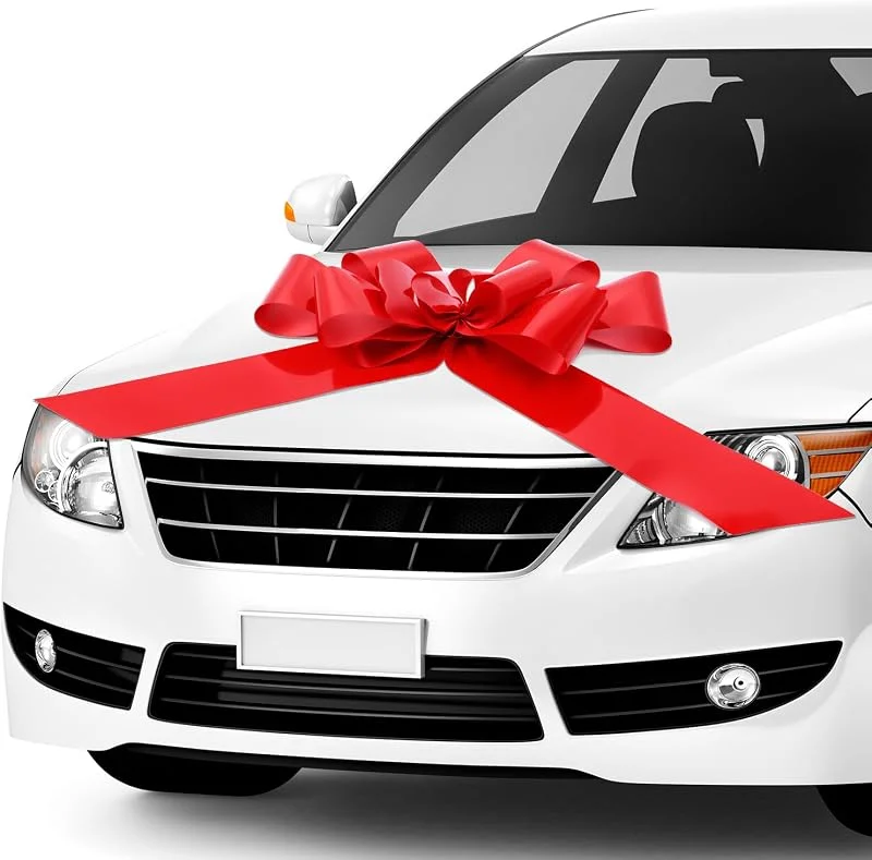 QWORK® Lazo Gigante para Coche, Lazo Rojo Grande para Envolver Regalos, 76 cm, Adorno Gigante para Regalo, con Ventosa — Envoltorio regalo