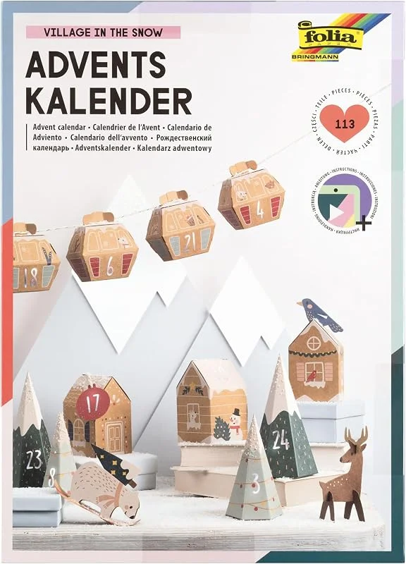 Folia 9388 - Set de Manualidades para Calendario de Adviento Pueblo EN LA Nieve, Set de Bricolaje de 113 Piezas, Ciudad en la Nieve — Adviento y mesa
