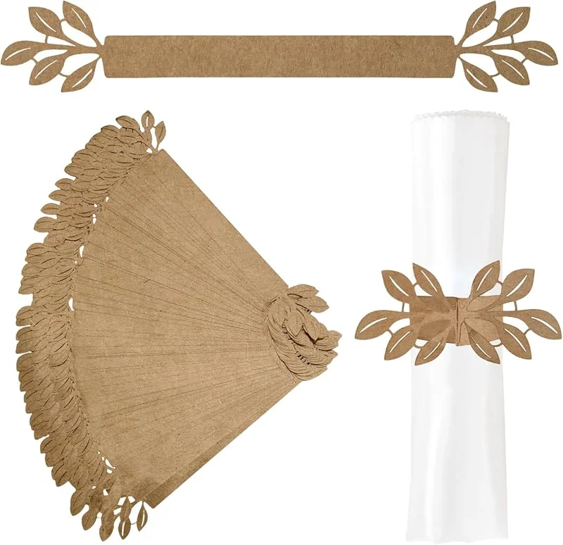 URROMA Servilleteros, 50 piezas de hojas de papel kraft con cierre de servilleta decorativo, hebilla de toalla de boda, servilleta de papel, hebilla de toalla — Adviento y mesa