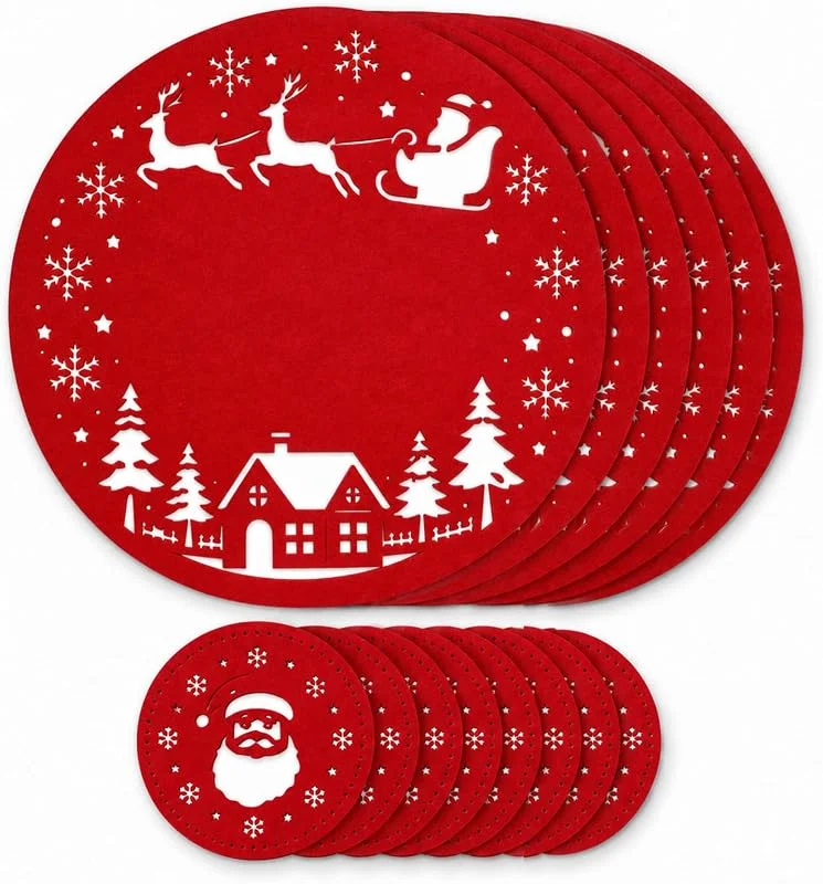HYZYWON Mantel Individual Navideños, 8 Manteles Individuales y 8 Posavasos — Hogar y cocina
